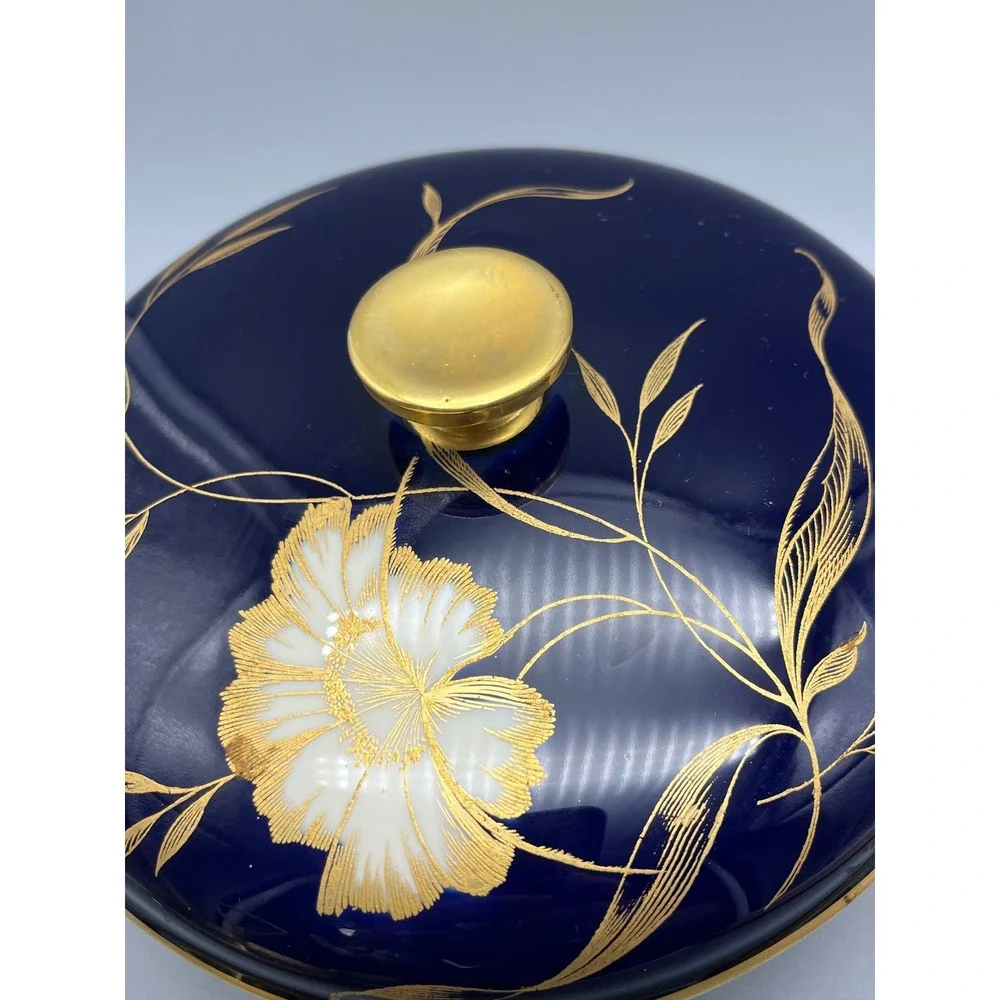 Mid Century Rosenthal Winifred Cobalt Gilded floral Lidded Dish Selb Germany 40s